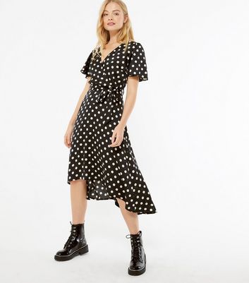 Mela Black Polka Dot Wrap Dress | New Look